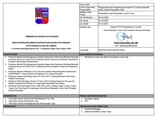 SOP PENYEDOTAN LUMPUR TINJA